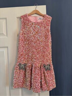Lulu-B Pink Sequin Party Dress with Embellished Bows